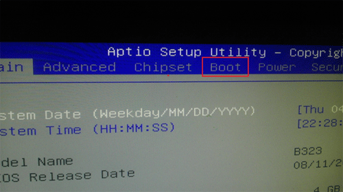 Computer BIOS Screen, Boot Section